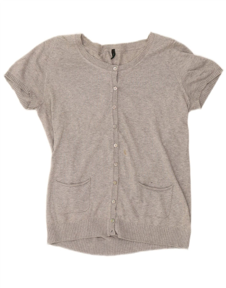 BENETTON Pull cardigan à manches courtes pour femme UK 12 Gris moyen moucheté