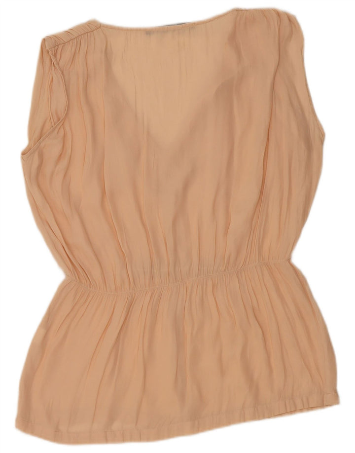 Zara Femme Chemisier sans manches Top UK 14 Polyester Beige Moyen