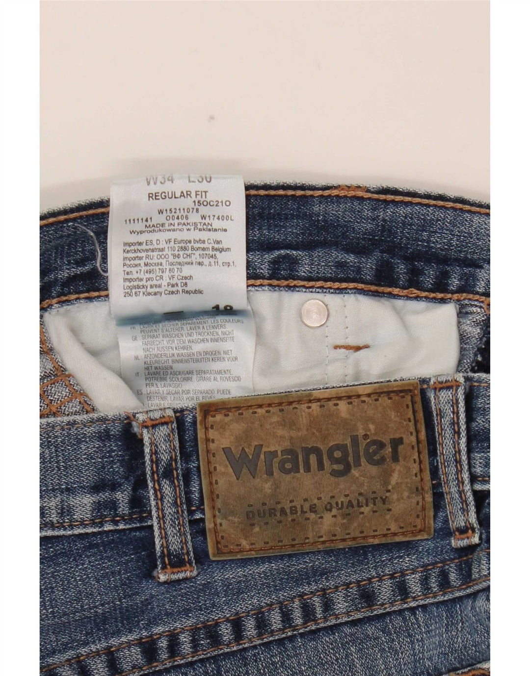 Wrangler Jean droit coupe droite W34 L30 pour homme en coton bleu