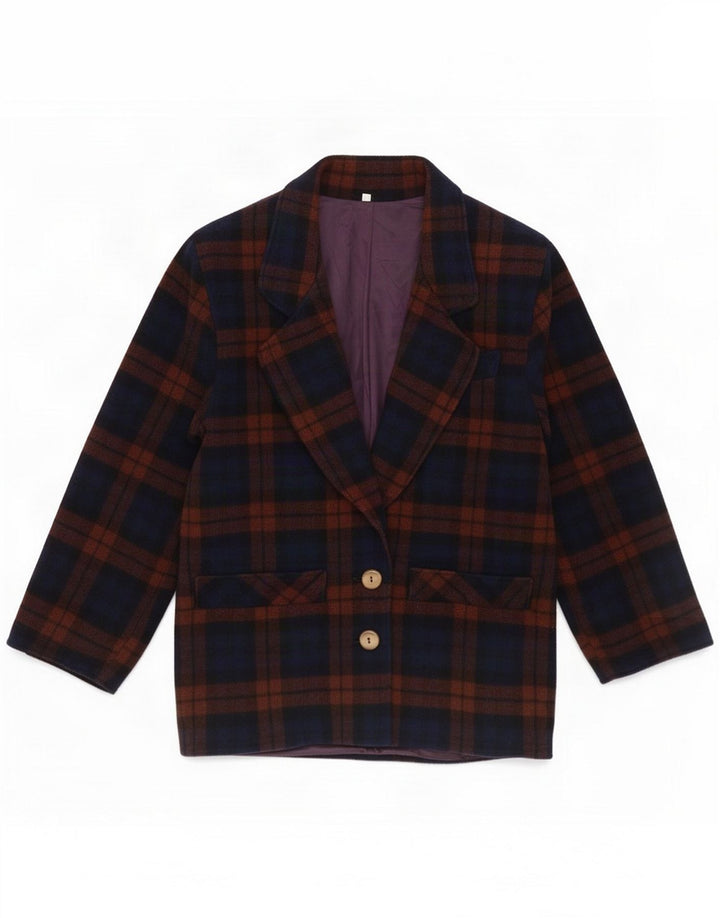 Vintage Blazer 2 boutons pour femme IT 42 laine à carreaux violet moyen