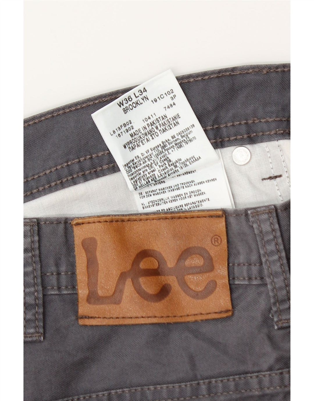 Lee Pantalon décontracté droit Brooklyn pour homme W36 L32 Gris Coton