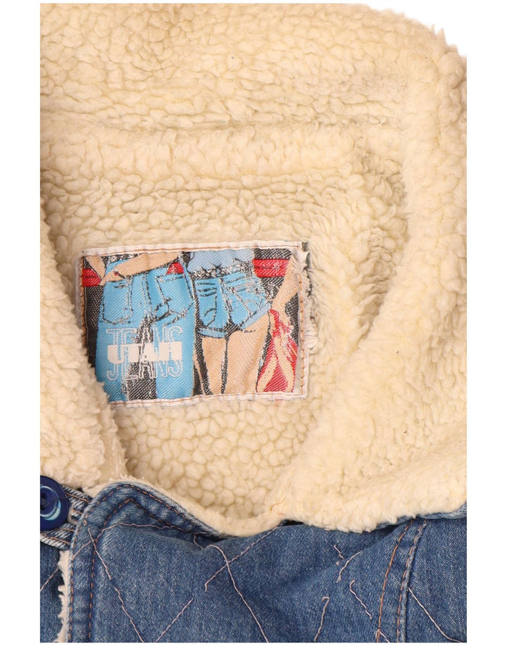 VINTAGE Veste Sherpa Denim Homme UK 40 Grand Bleu Coton Classique
