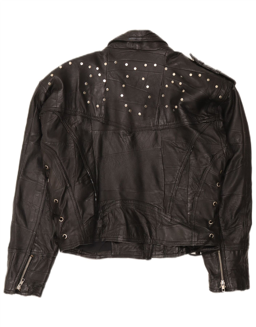 veste en cuir biker femme vintage IT 42 cuir noir moyen