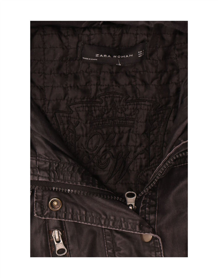 Zara Veste à capuche en coton ciré pour femme UK 14 Noir moyen