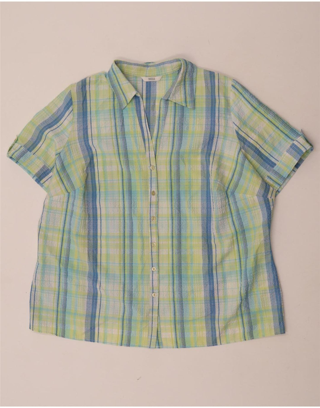 Marks & Spencer Chemise à manches courtes pour femme UK 22 3XL Vert à carreaux Polyester