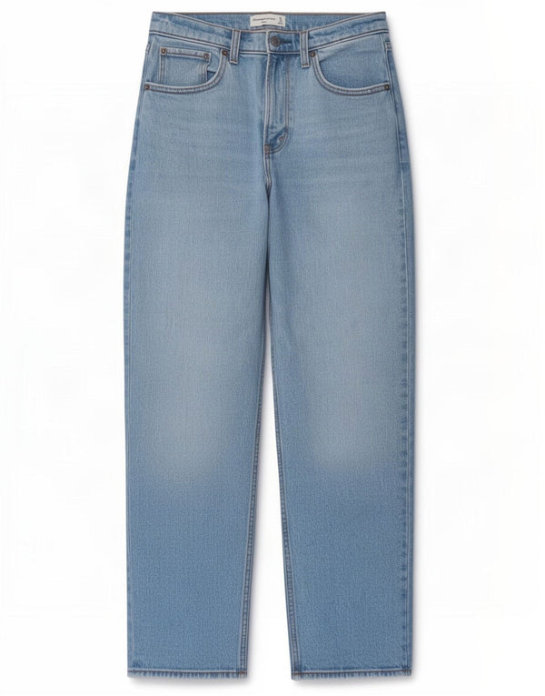 Abercrombie & Fitch Jean droit taille haute pour femme US 4 Small W27 L29 Bleu