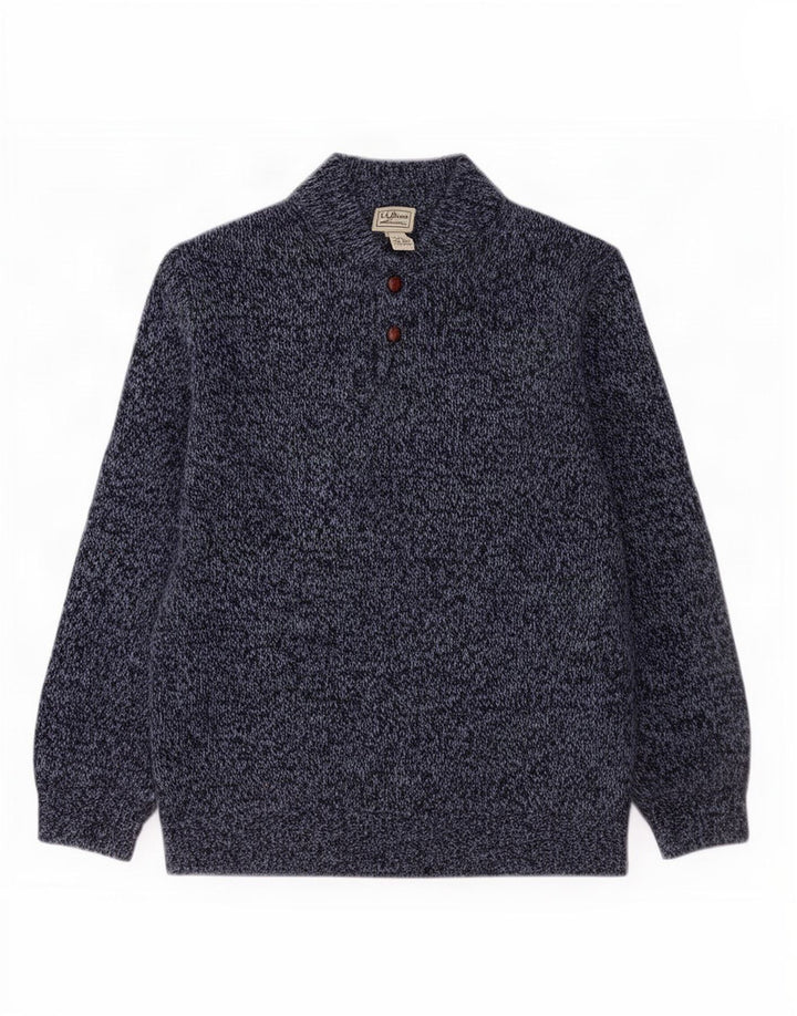 L.L.Bean Pull col boutonné pour homme XL en laine d'agneau mouchetée bleu marine