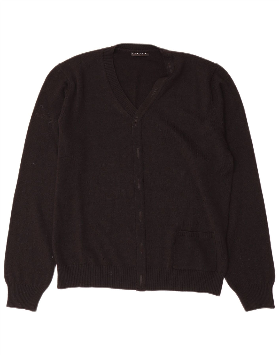 SISLEY Pull col V Femme UK 44 Laine Noir Moyen