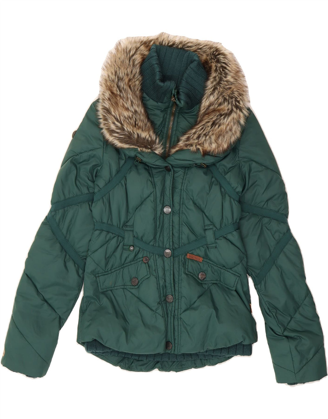 KHUJO Womens Padded Jacket UK 10 Small Green Nylon Vintage KHUJO and Second-Hand KHUJO from Messina Hembry 