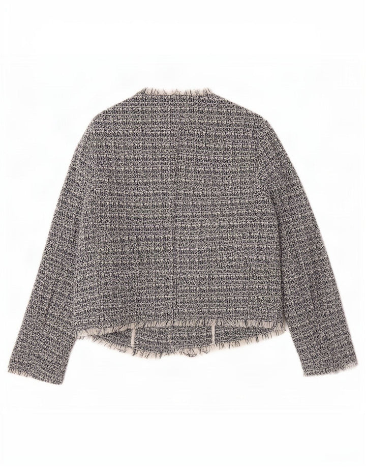 Benetton Veste blazer à 3 boutons pour femme UK 8 Petit coton moucheté bleu marine