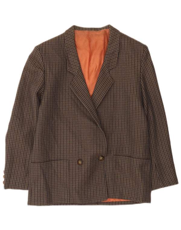 Vintage Womens Double Breasted Blazer Jacket UK 14 Medium Brown Houndstooth