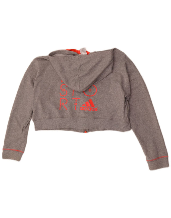 Adidas Pull à capuche surdimensionné graphique court zippé pour femme UK 14 Gris moyen