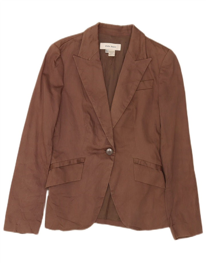 Zara Veste Blazer 1 Bouton Femme UK 10 Petit Coton Marron
