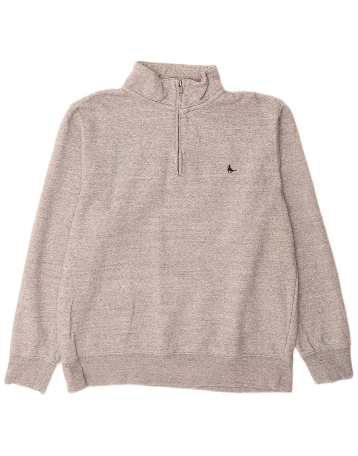 JACK WILLS Sweat-shirt col zippé pour homme en coton moucheté grand gris