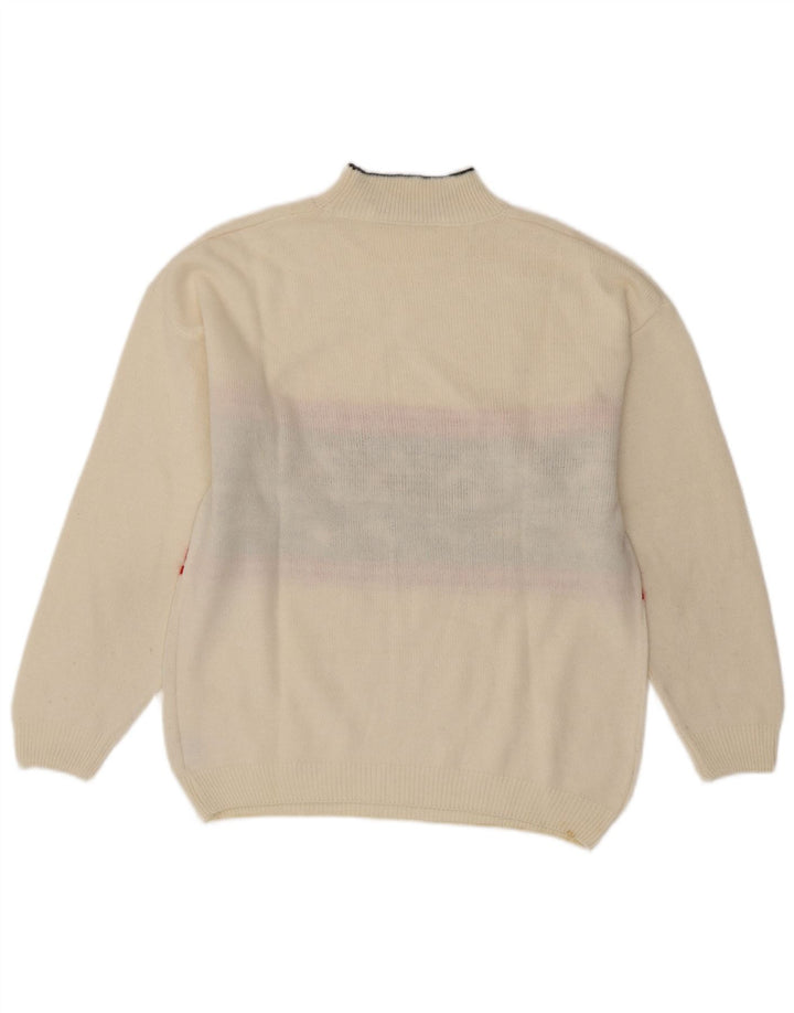 VINTAGE Femme Col Roulé Pull Pull UK 16 Grand Blanc Fair Isle