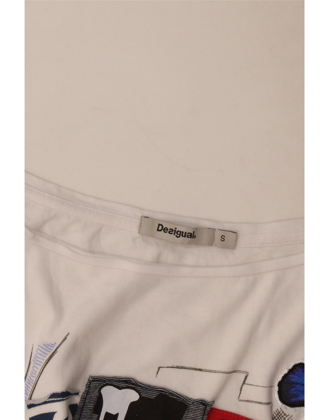 Desigual T-shirt graphique surdimensionné pour femme UK 10 Small Blanc