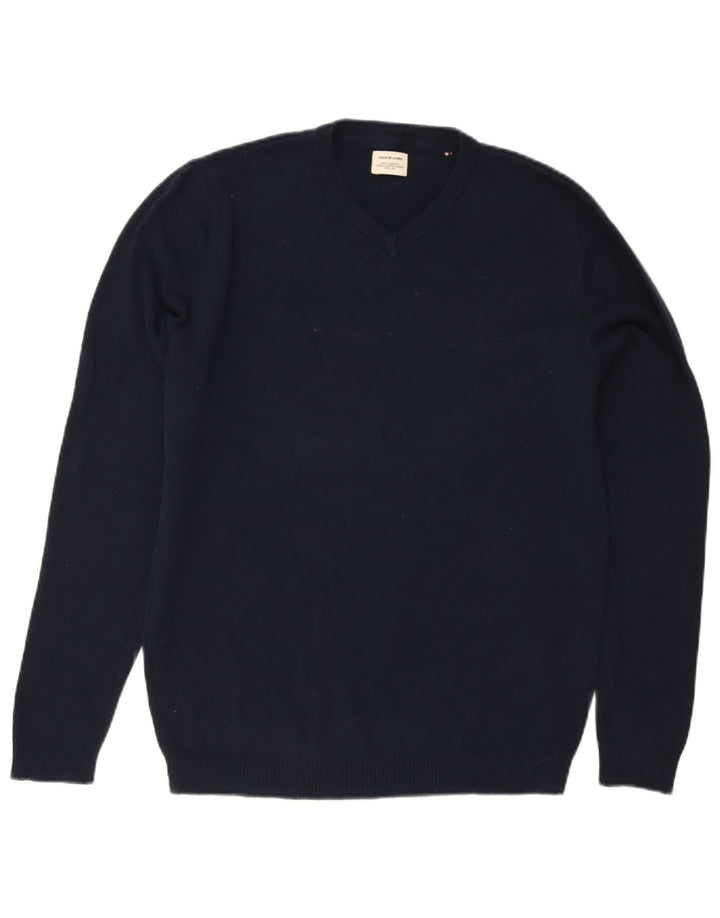 Jack & Jones Pull col V pour homme en coton bleu marine Small