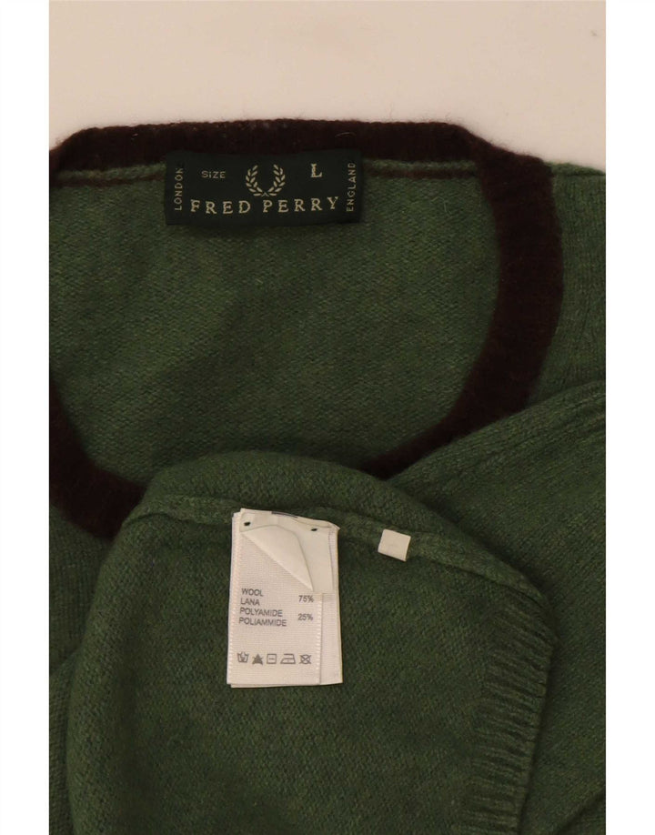 Fred Perry Pull à col rond pour homme en laine verte