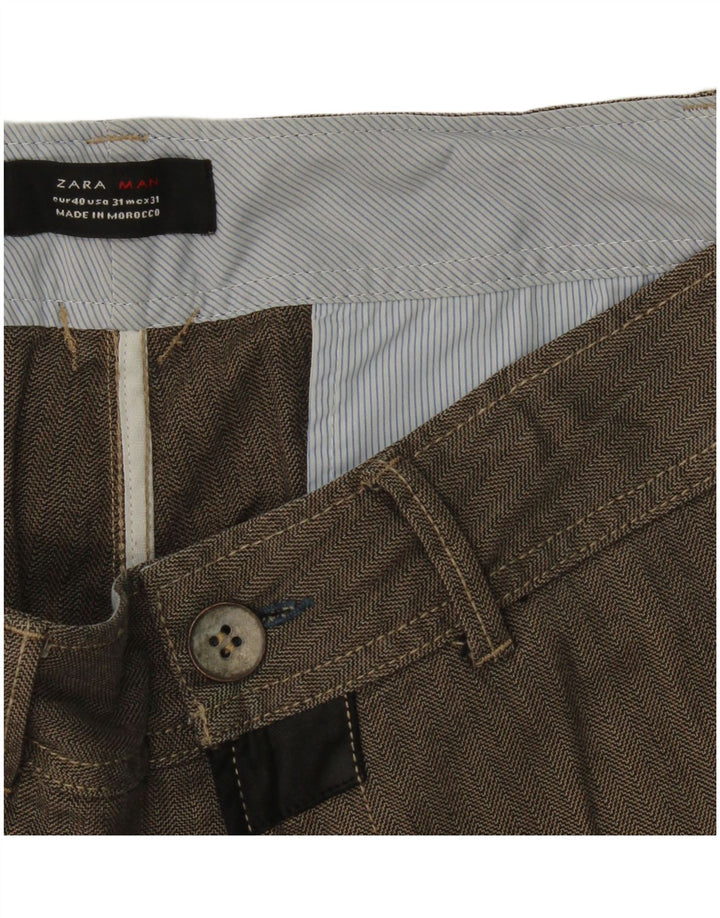 Zara Pantalon Chino Droit Homme EU 40 Medium W31 L30 Gris Chevrons