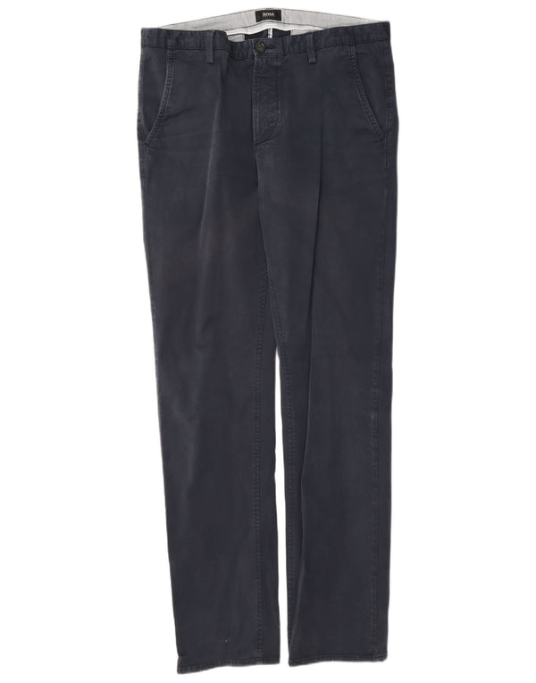 Hugo Boss Mens Straight Chino Trousers EU 50 Large W34 L33 Navy Blue Cotton