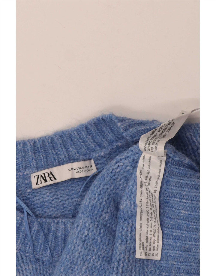 Zara Pull surdimensionné à col rond pour femme UK 14 Bleu moyen Polyester