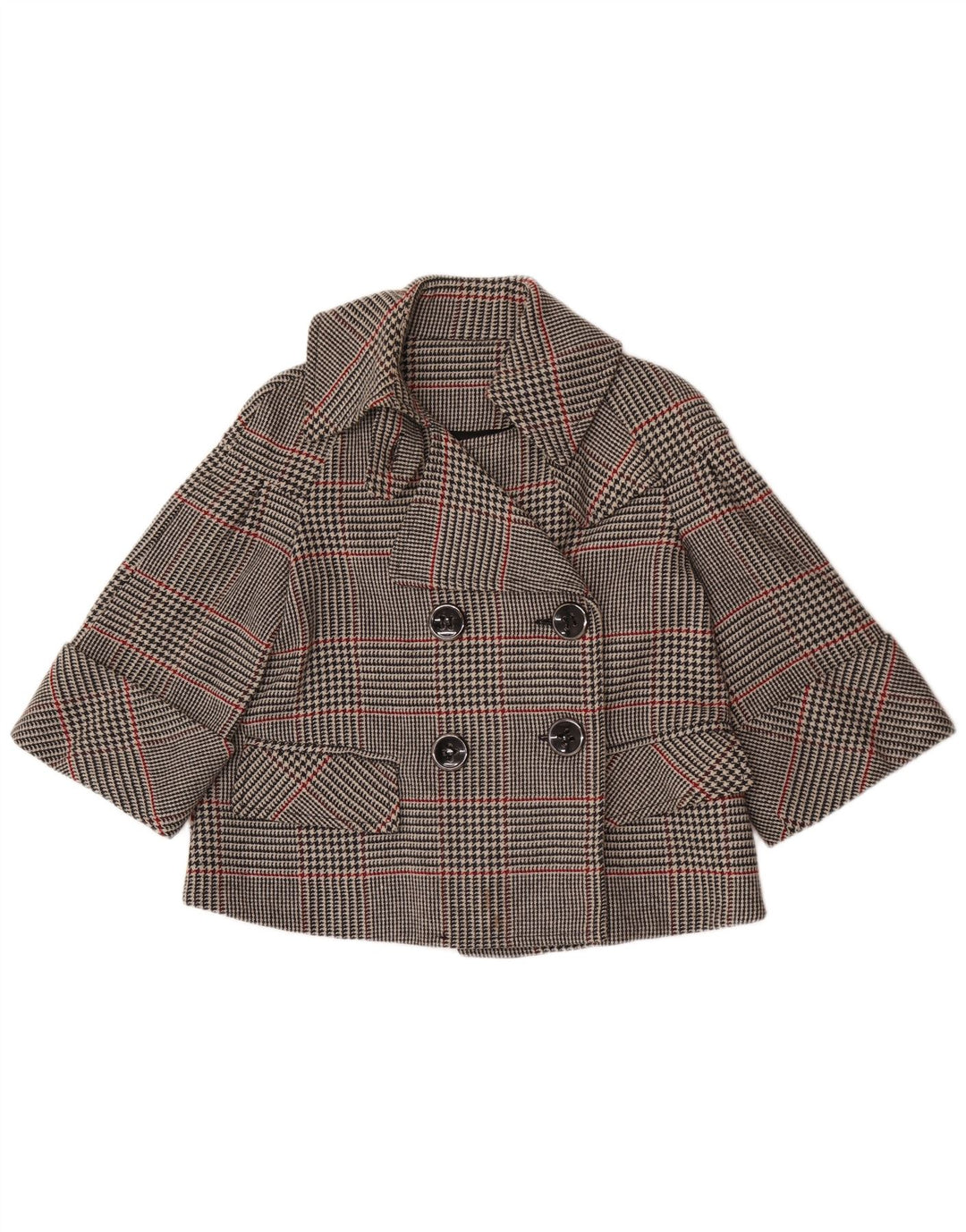 Zara Veste blazer courte à double boutonnage pour femme UK 14 Gris moyen à carreaux