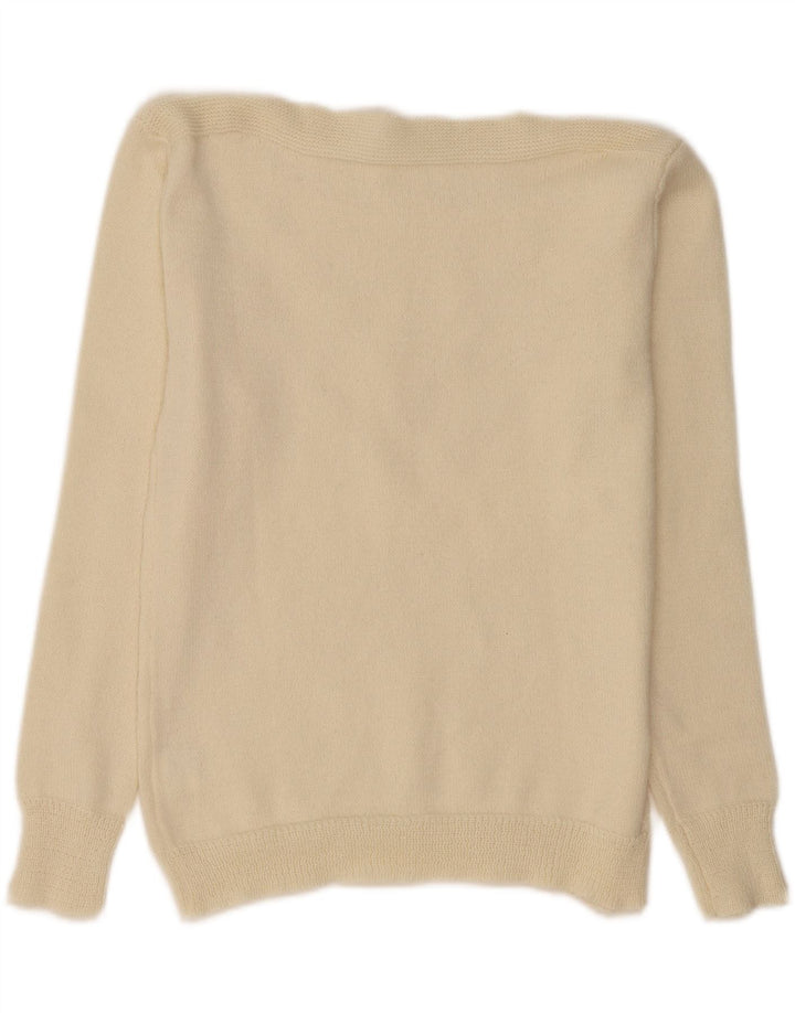 VINTAGE Womens Boat Neck Jumper Sweater UK 10 Small Beige Polyester