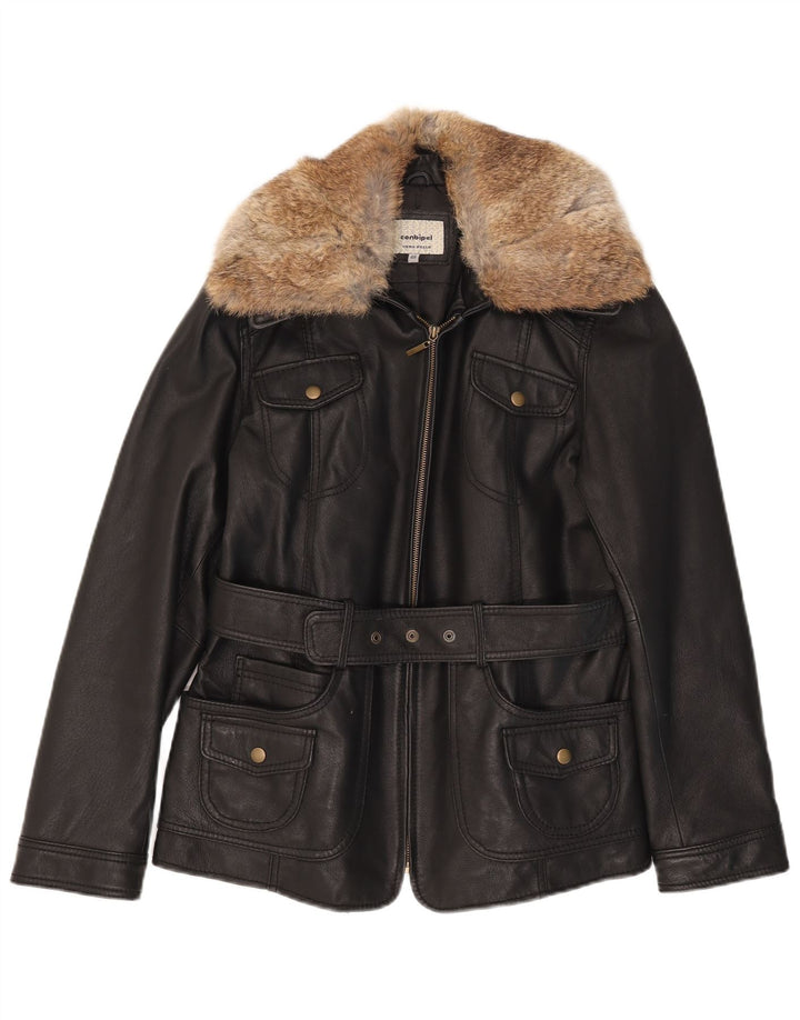 Conbipel Veste en Cuir Femme IT 46 Grand Cuir Noir
