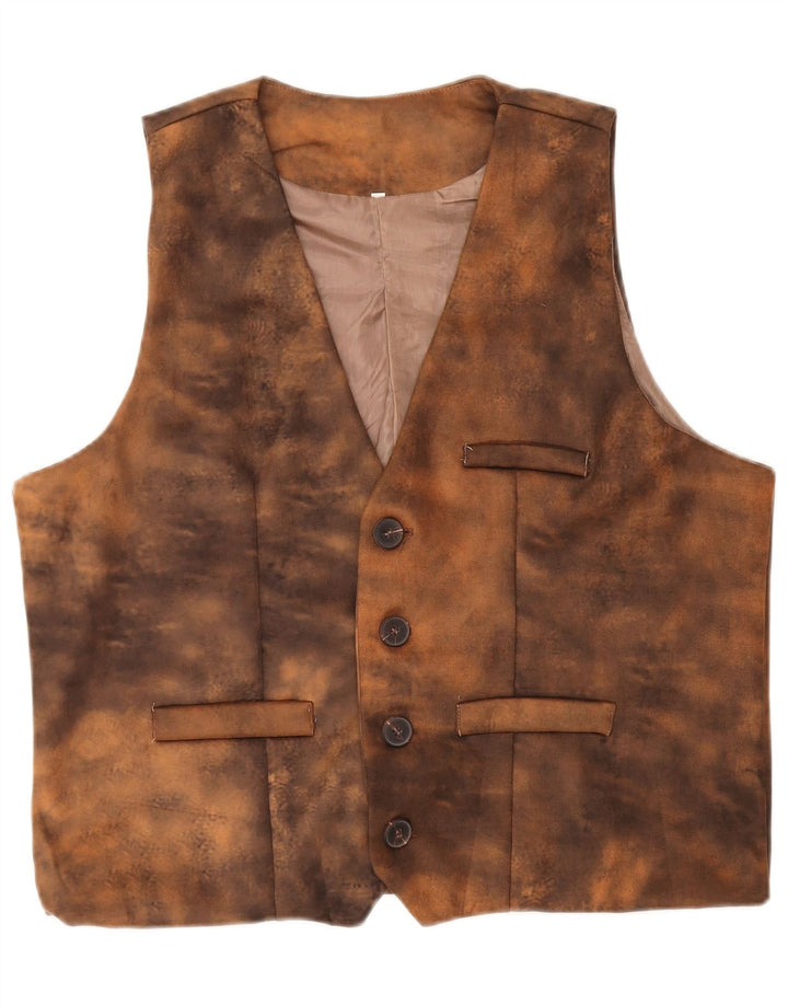 gilet en cuir homme vintage 2XL Brown Tie Dye