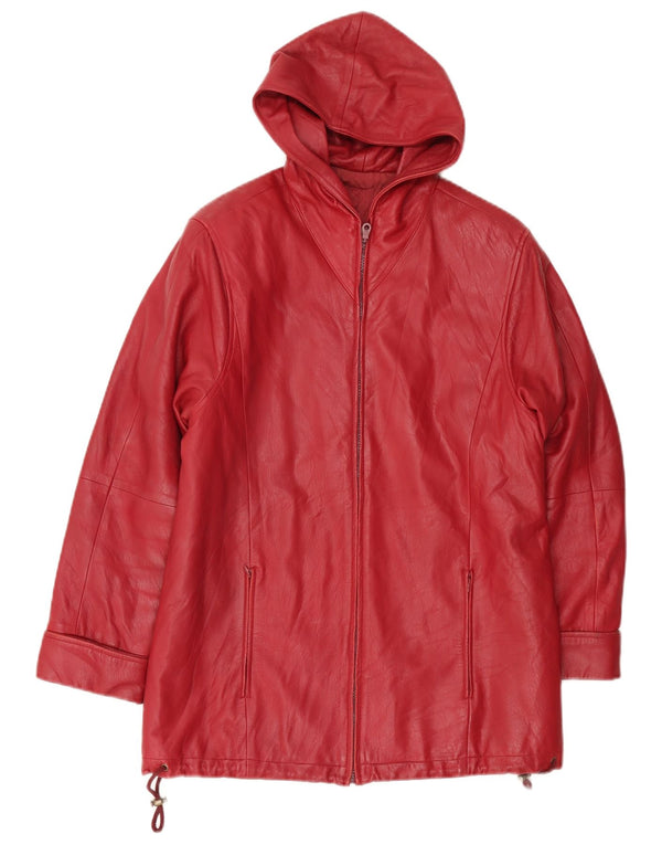 manteau en cuir à capuche femme vintage UK 12 Rouge moyen