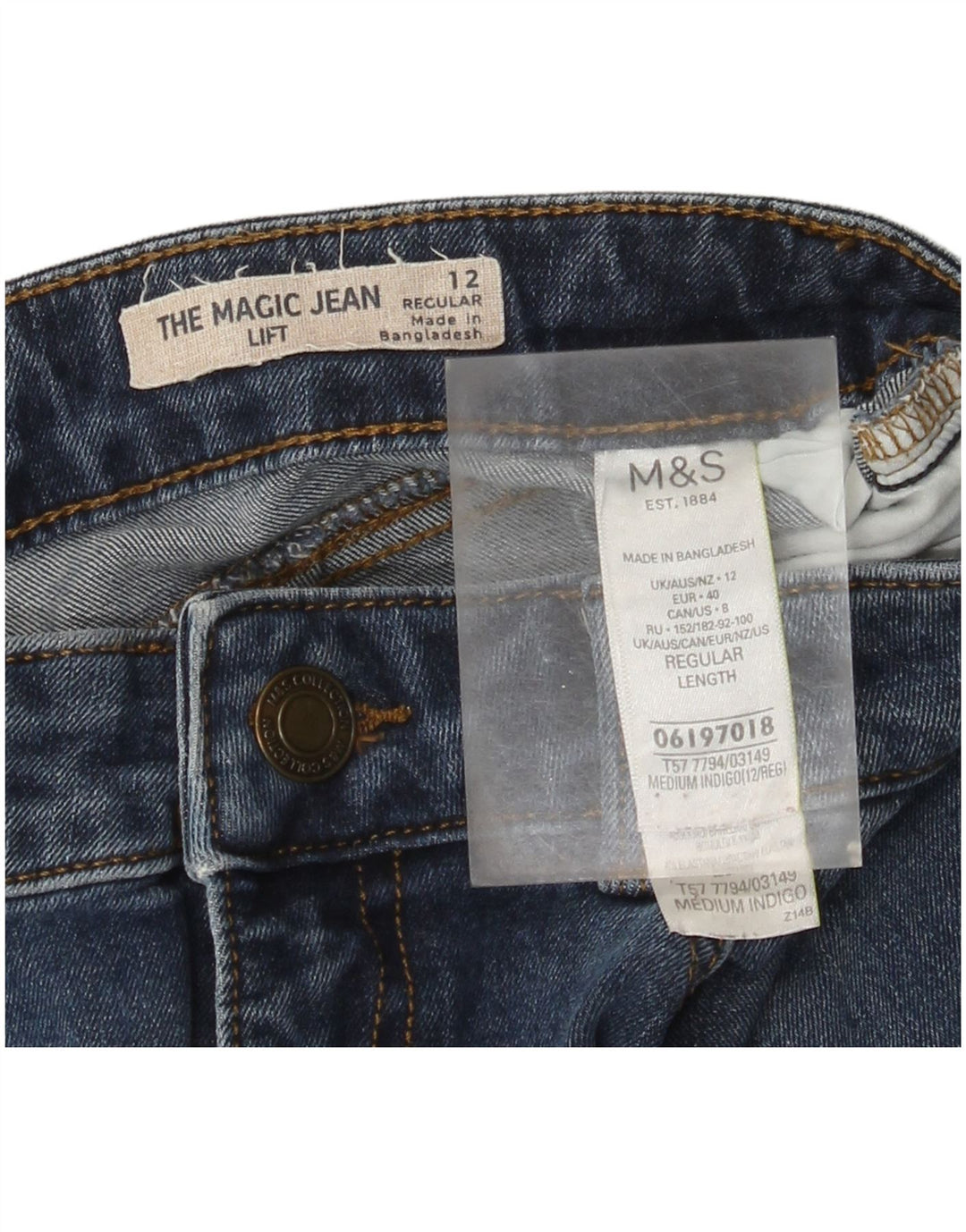 Marks & Spencer Jean slim régulier pour femme UK 12 Medium W30 L28 Bleu Coton