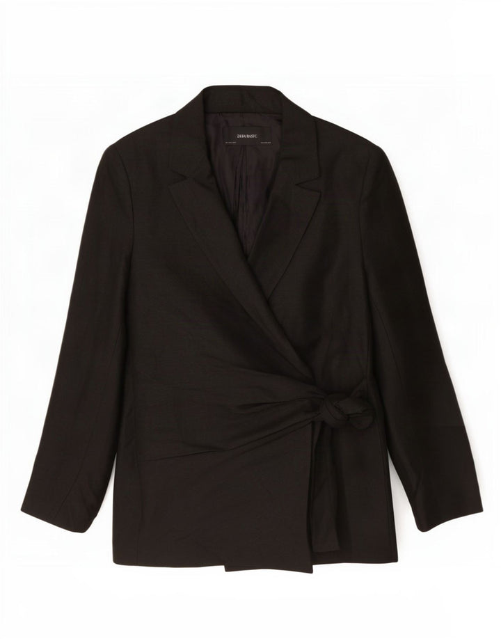 Zara Femme Wrap Blazer Veste UK 16 Large Noir Viscose
