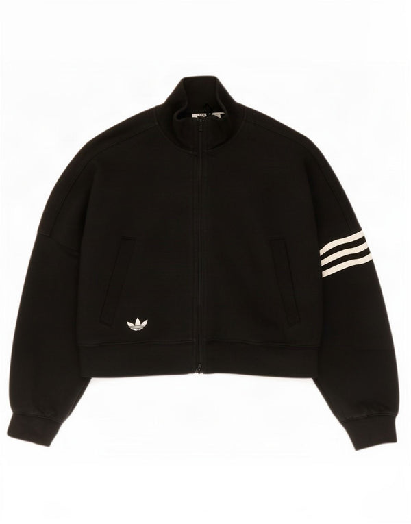 Adidas Femmes Crop Surdimensionné Survêtement Top Veste UK 4/6 XS Noir Coton