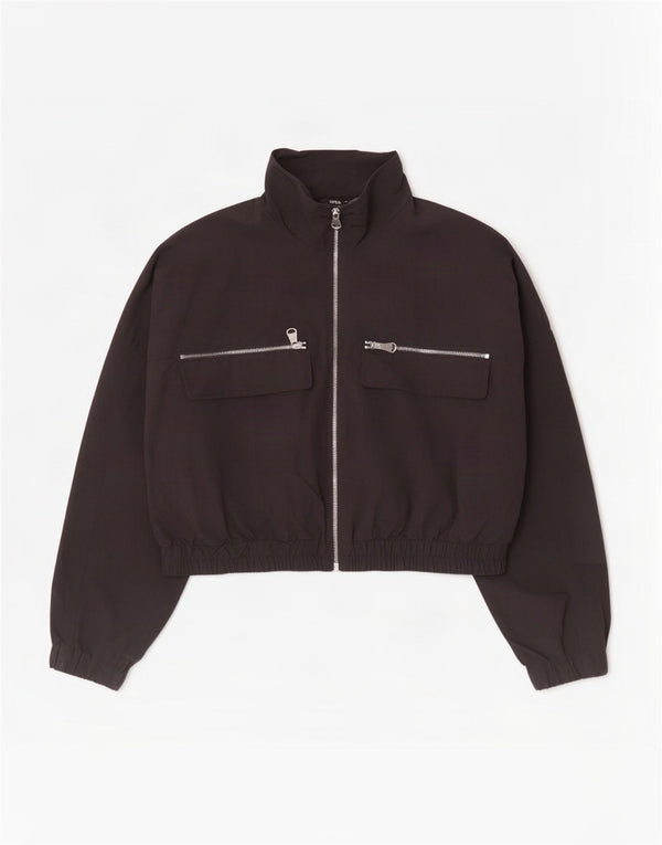 Zara Femmes Crop Surdimensionné Survêtement Top Veste UK 14 Moyen Noir