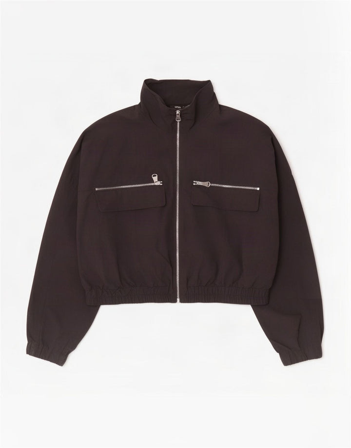Zara Femmes Crop Surdimensionné Survêtement Top Veste UK 14 Moyen Noir