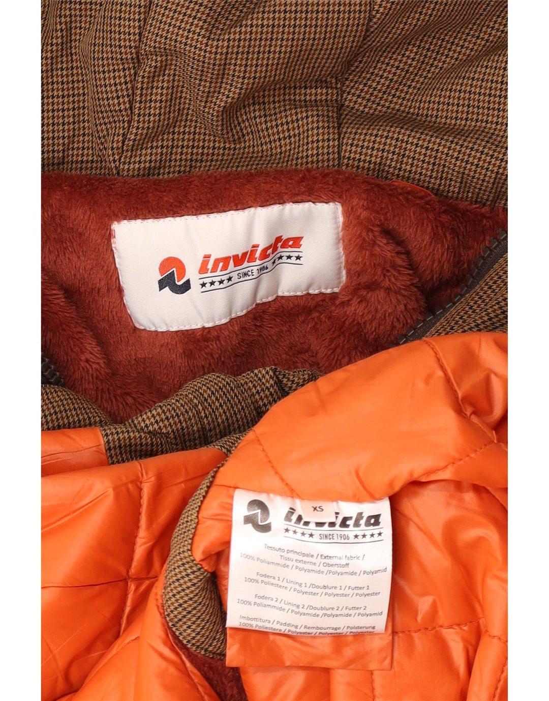 Invicta Veste Parka à capuche pour femme UK 6 XS Marron pied-de-poule Polyamide