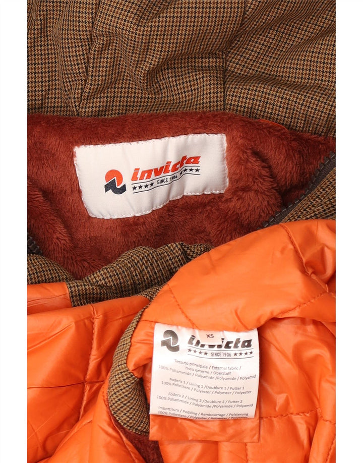 Invicta Veste Parka à capuche pour femme UK 6 XS Marron pied-de-poule Polyamide
