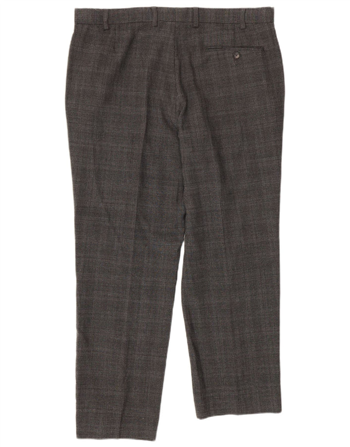 Marks & Spencer Pantalon décontracté coupe ajustée pour homme W36 L28 laine à carreaux gris