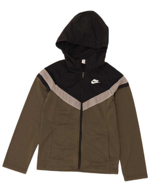 Nike Pull à capuche zippé pour fille 12-13 ans en polyester color block Kaki Taille L