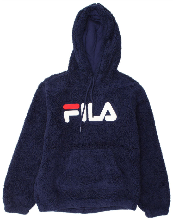 FILA Pull à capuche en polaire graphique pour femme UK 14 Bleu marine moyen Polyester