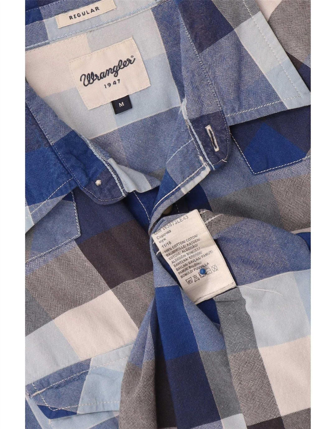 Wrangler Chemise à manches courtes pour homme en coton à carreaux bleu moyen