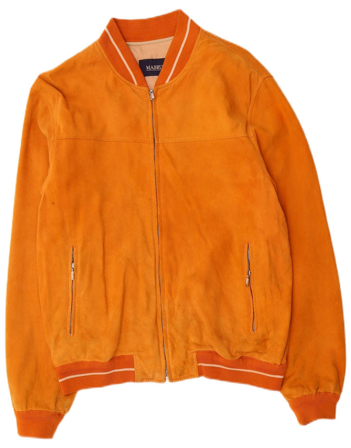 Mabrun Veste Bomber En Daim Homme IT 50 Grand Cuir Orange