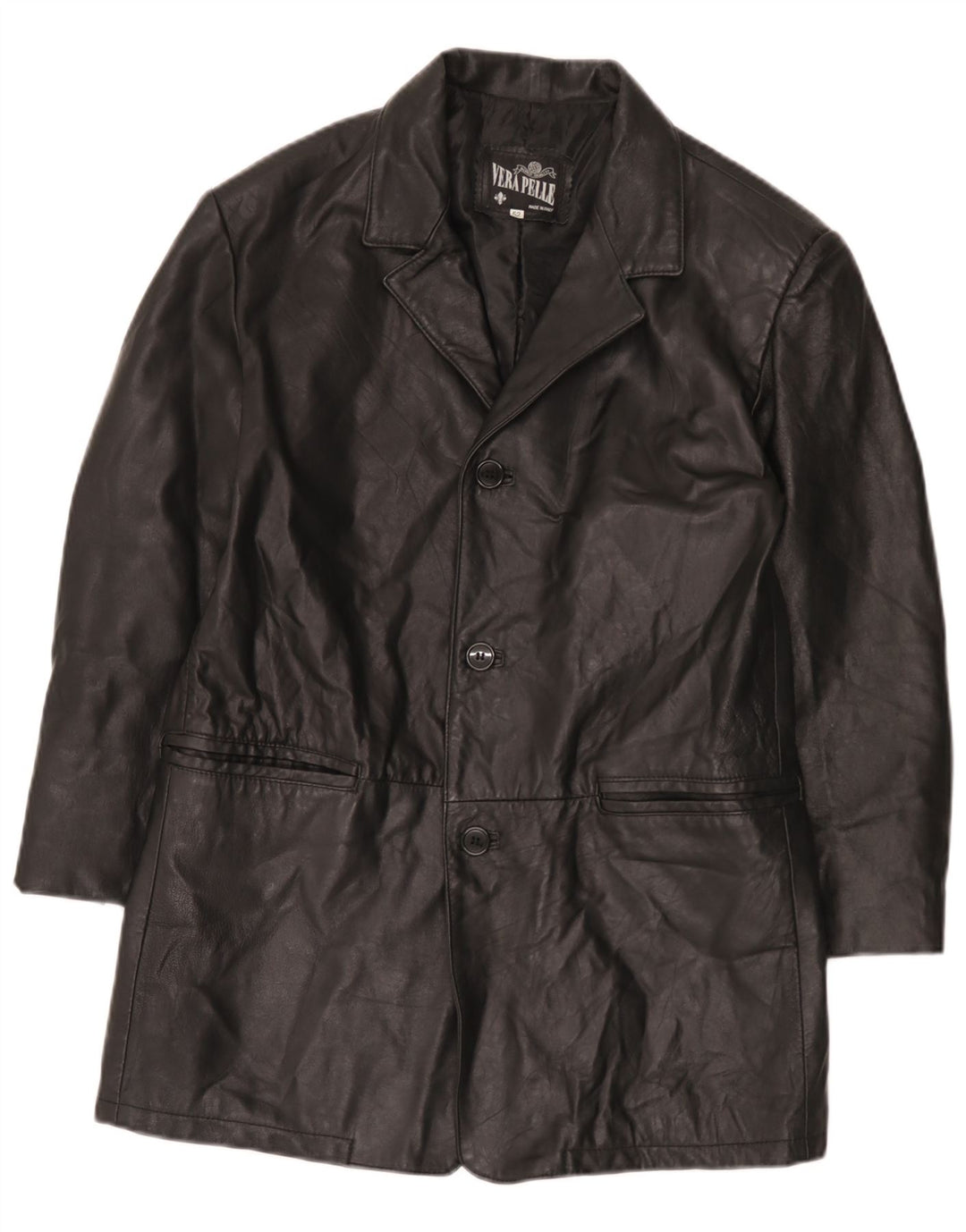 vintage Homme 3 Boutons Veste Blazer En Cuir IT 52 XL Cuir Noir