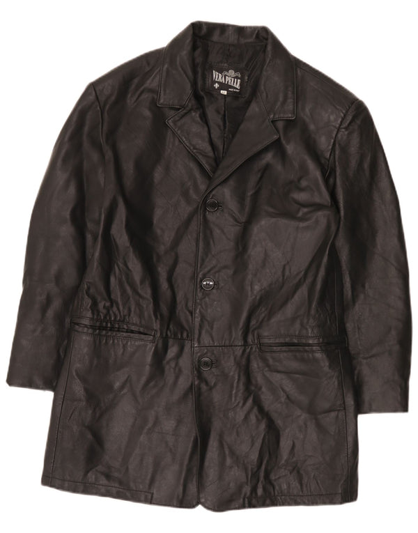 vintage Homme 3 Boutons Veste Blazer En Cuir IT 52 XL Cuir Noir