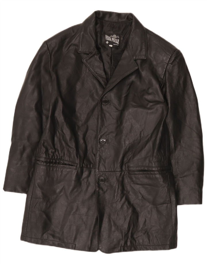 vintage Homme 3 Boutons Veste Blazer En Cuir IT 52 XL Cuir Noir