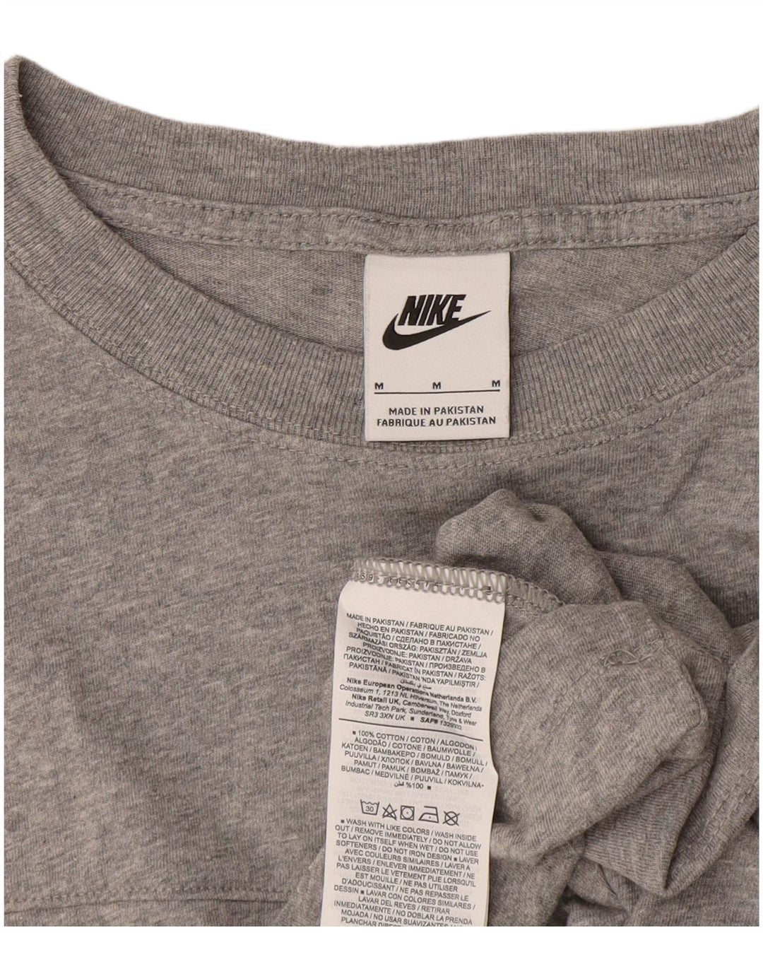 NIKE Womens Crop Graphic T-Shirt Top UK 14 Gris Moyen Colorblock Coton