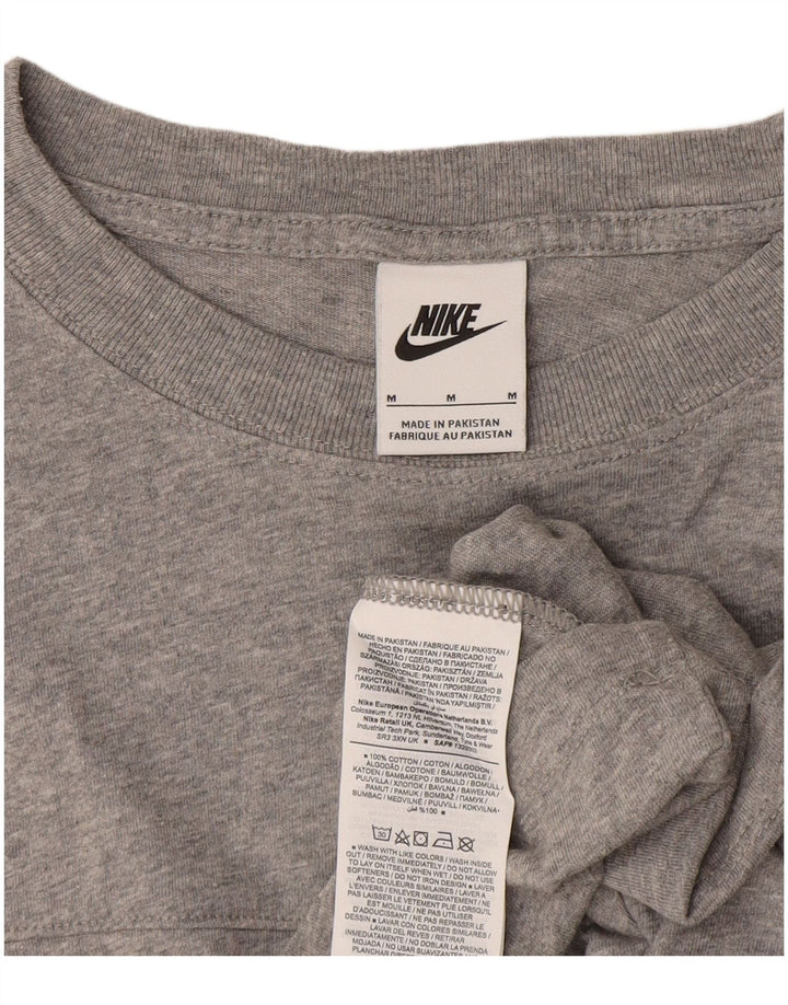 NIKE Womens Crop Graphic T-Shirt Top UK 14 Gris Moyen Colorblock Coton