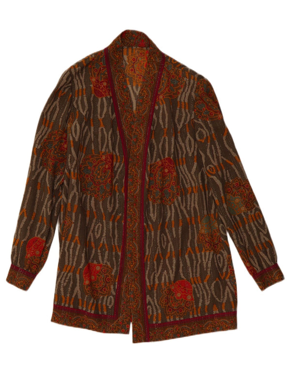 vintage Femmes Longline Cardigan Top UK 18 XL Brun Floral