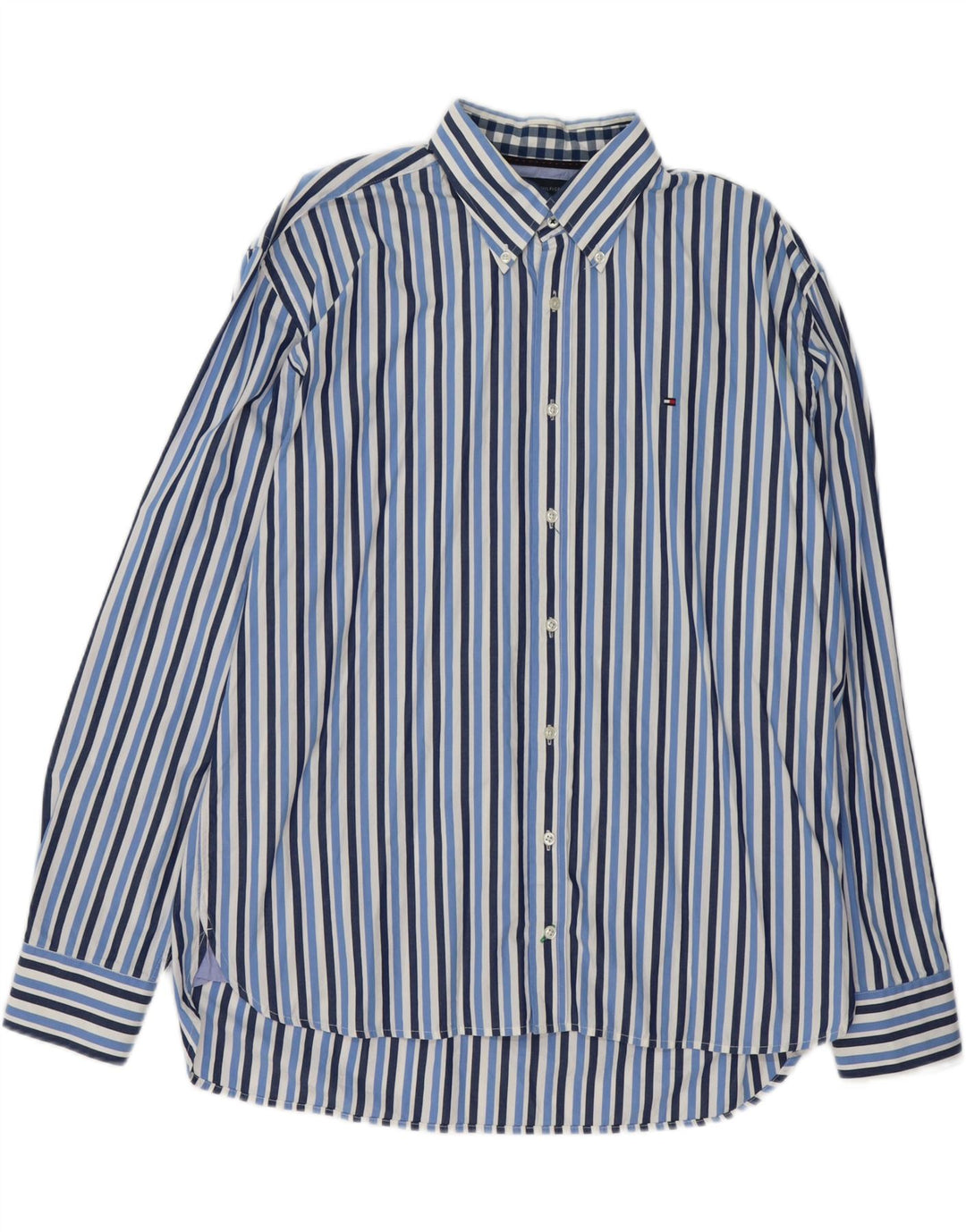 TOMMY HILFIGER Chemise Homme XL Bleu Rayé Coton