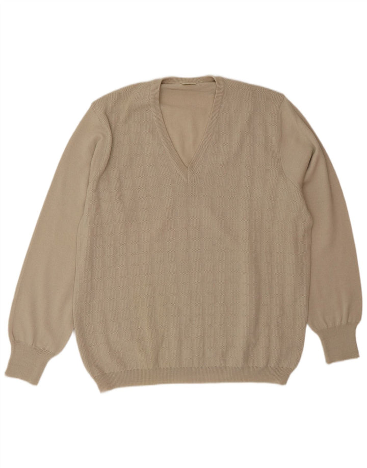 VINTAGE Homme Col V Pull Pull Grande Laine Beige